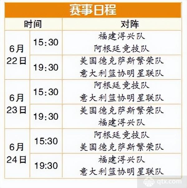 四国篮球赛日程安排表 6月22日至24日将进行6场比赛